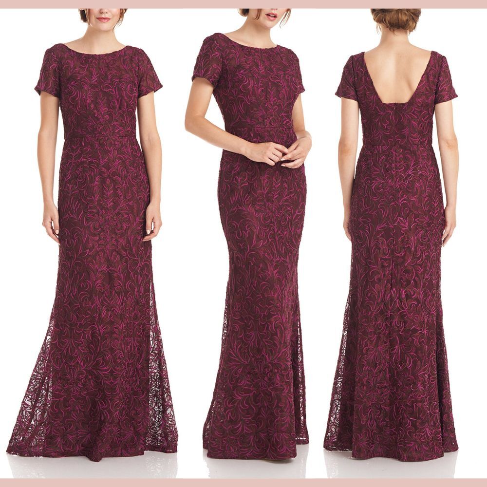 NEW $248 JS Collections [ 2‎ ] Jolene Boat Neck Soutache Gown in Merlot Red